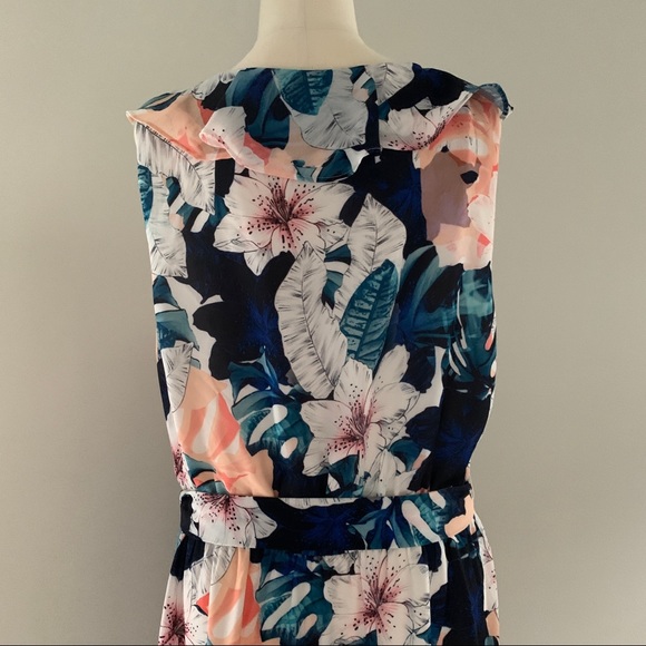 PORTMANS Women’s Ruffle V Neck Floral Midi Dress Size 14 - Picture 4 of 7